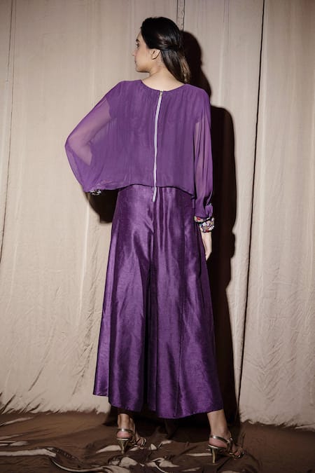 Shop Vara By Vibha N Priti Purple Silk, Georgette Jumpsuit at Aza Fashions Shop_Vara By Vibha N Priti_Purple Silk, Georgette Jumpsuit _at_Aza_Fashions