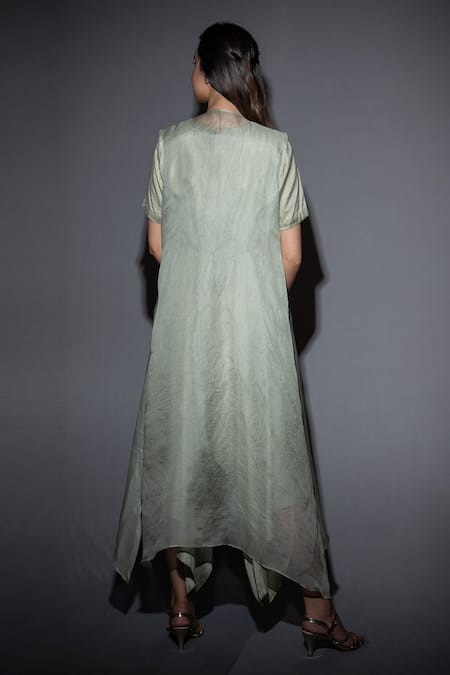 Shop Vara By Vibha N Priti Green Silk, Organza Jumpsuit And Jacket Set at Aza Fashions Shop_Vara By Vibha N Priti_Green Silk, Organza Jumpsuit And Jacket Set _at_Aza_Fashions