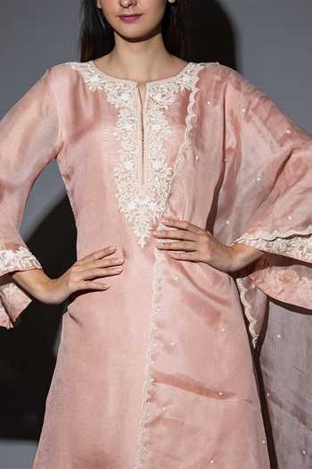 Vara By Vibha N Priti_Pink Organza Kurta Set _at_Aza_Fashions