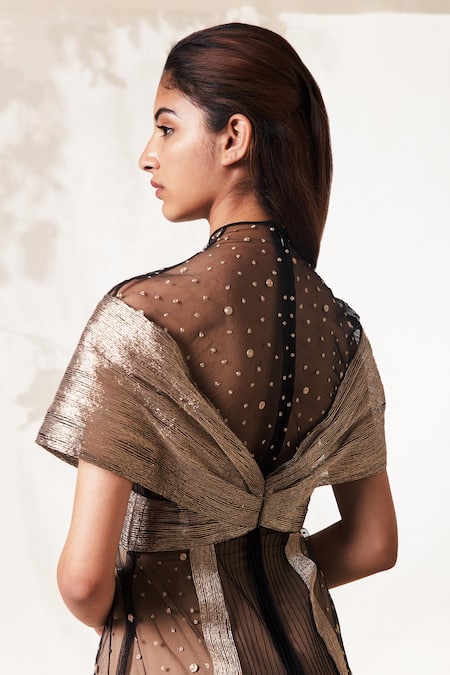 Vivek Patel Black Tulle High Neck Embroidered Gown Online at Aza Fashions Vivek Patel_Black Tulle High Neck Embroidered Gown_Online_at_Aza_Fashions