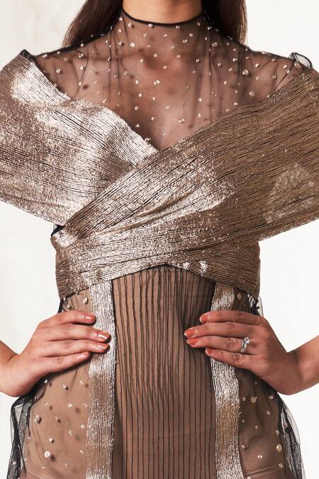 Buy Vivek Patel Black Tulle High Neck Embroidered Gown Online at Aza Fashions Buy_Vivek Patel_Black Tulle High Neck Embroidered Gown_Online_at_Aza_Fashions