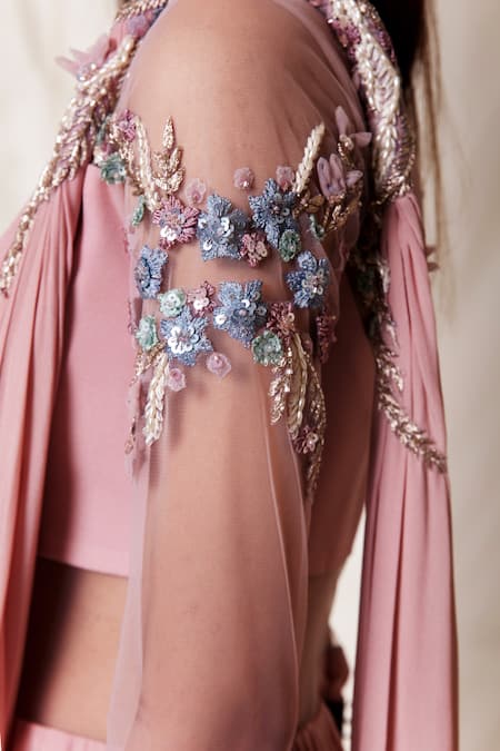 Vivek Patel_Pink Viscose Crepe Round Embroidered Saree Gown _Online_at_Aza_Fashions