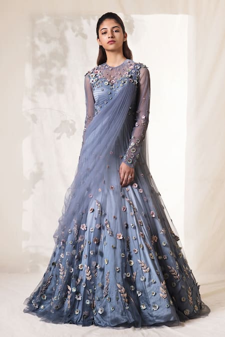 Bottle Green Designer Saree Gown | Saree designs, Saree gown, Fashion  clothes women