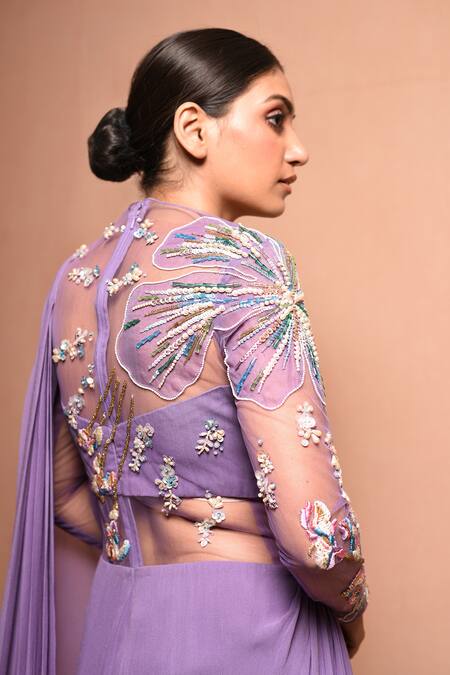 Shop Vivek Patel Purple Georgette Round Embellished Saree Gown Online at Aza Fashions Shop_Vivek Patel_Purple Georgette Round Embellished Saree Gown _Online_at_Aza_Fashions