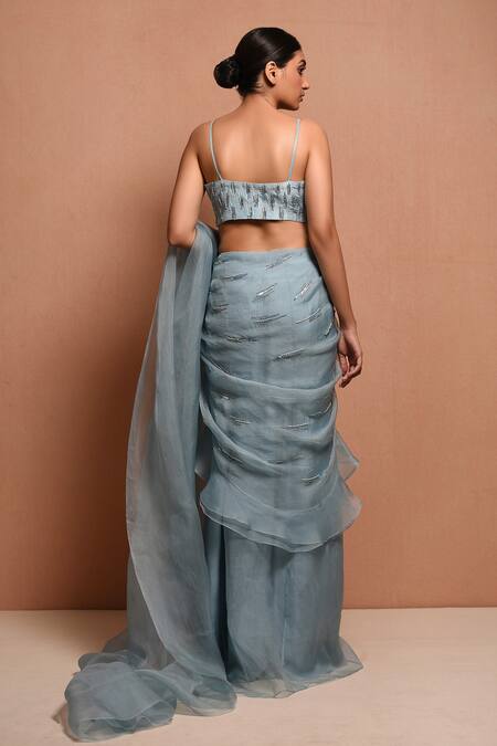 Buy Vivek Patel Blue Silk Organza Round Cape Lehenga Set Online at Aza Fashions Buy_Vivek Patel_Blue Silk Organza Round Cape Lehenga Set _Online_at_Aza_Fashions