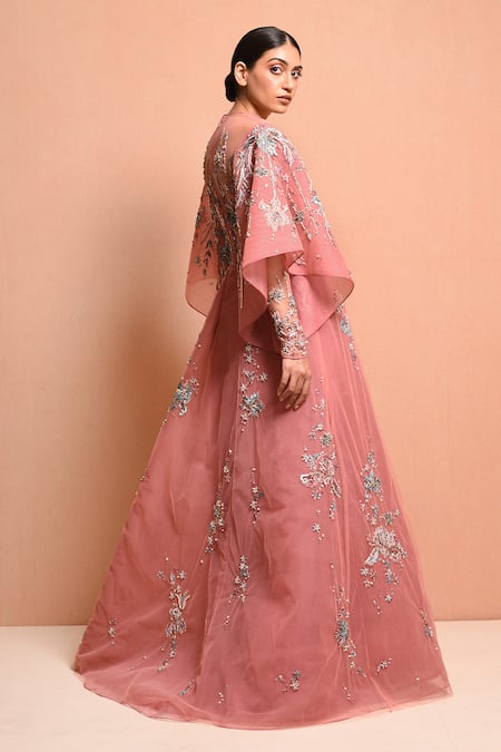 Vivek Patel Pink Tulle, Silk Organza Round Embellished Gown Online at Aza Fashions Vivek Patel_Pink Tulle, Silk Organza Round Embellished Gown_Online_at_Aza_Fashions