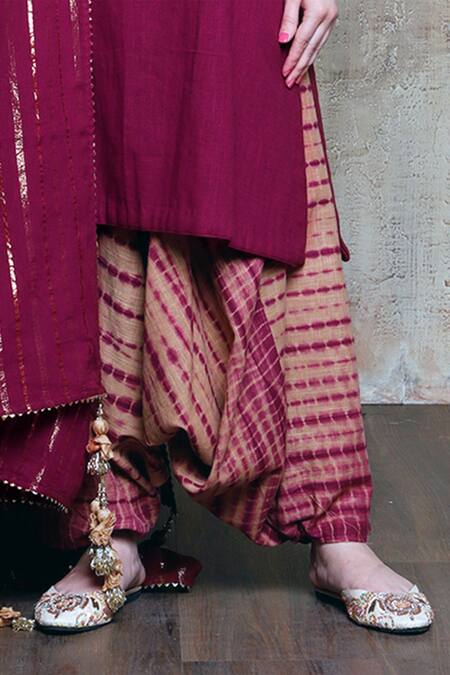 Shop_Vikram Phadnis_Maroon Slub Linen Applique Work Kurta Set_Online_at_Aza_Fashions