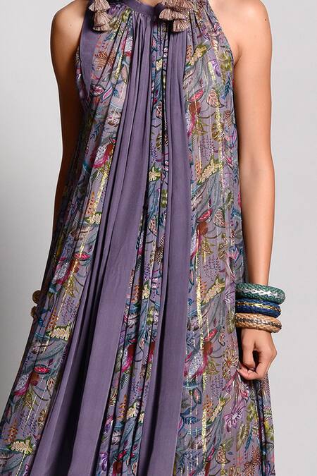 Rishi and Vibhuti Grey Crepe, Georgette Round Printed Maxi Dress Online at Aza Fashions Rishi and Vibhuti_Grey Crepe, Georgette Round Printed Maxi Dress _Online_at_Aza_Fashions