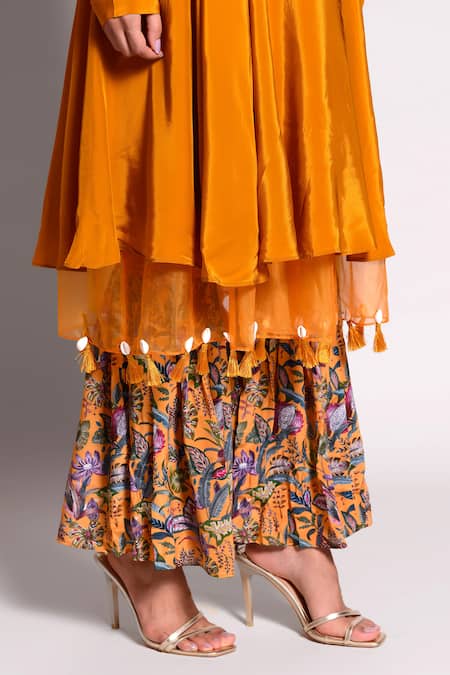 Buy Rishi and Vibhuti Orange Organza, Crepe, Dupion Round Layered Anarkali And Pant Set Online at Aza Fashions Buy_Rishi and Vibhuti_Orange Organza, Crepe, Dupion Round Layered Anarkali And Pant Set _Online_at_Aza_Fashions