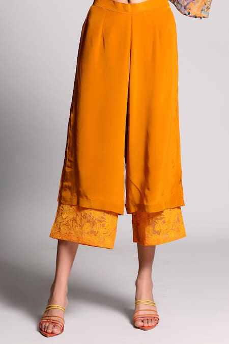 Shop_Rishi and Vibhuti_Orange Crepe, Georgette V Neck Printed Kurta And Pant Set _Online_at_Aza_Fashions