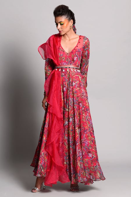 Rishi and Vibhuti Printed Anarkali with Dupatta 