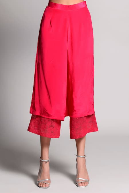 Shop_Rishi and Vibhuti_Pink Crepe V Neck Printed Kurta And Pant Set_Online_at_Aza_Fashions