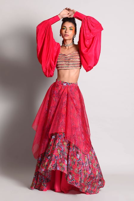 Rishi and Vibhuti Crop Top & Layered Skirt Set 