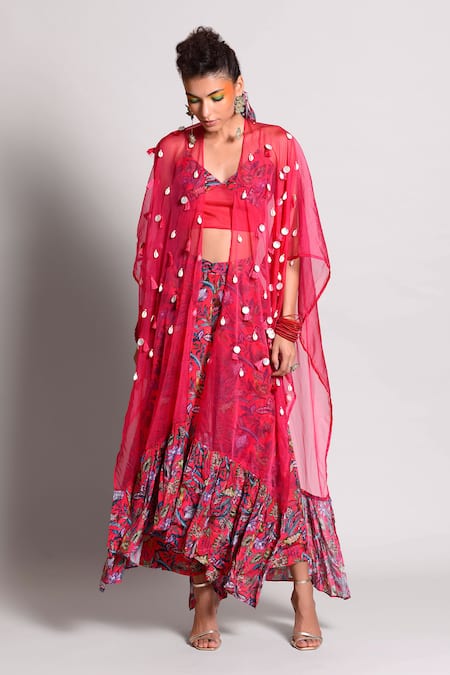 Rishi and Vibhuti Organza Cape & Skirt Set 