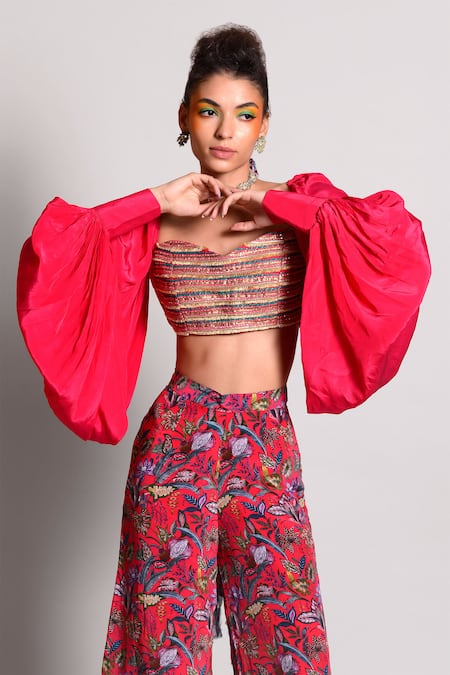 Rishi and Vibhuti Bishop Sleeve Crop Top 