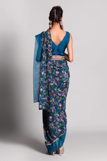 Rishi And Vibhuti Floral Print Pre-Draped Saree 