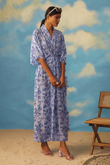 Buy_Rishi and Vibhuti_Purple Tropical Print Kaftan _Online_at_Aza_Fashions