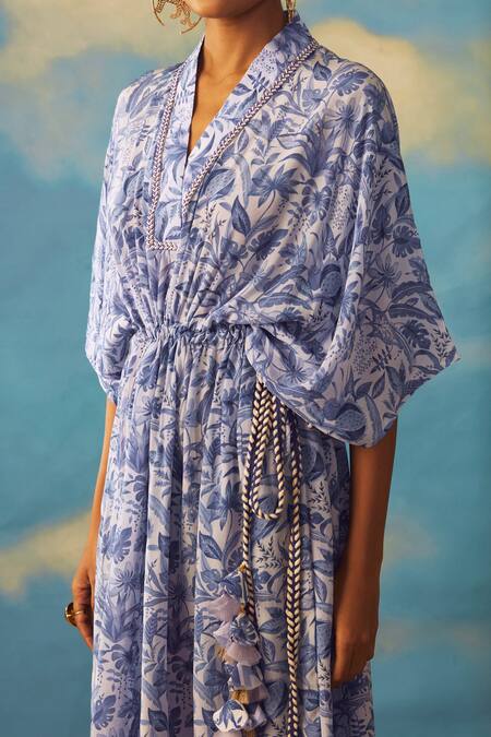 Shop_Rishi and Vibhuti_Purple Tropical Print Kaftan _Online_at_Aza_Fashions