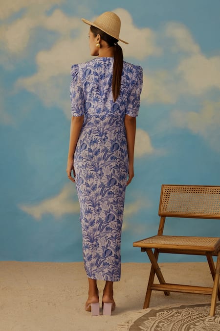 Rishi and Vibhuti Tropical Print Draped Dress 