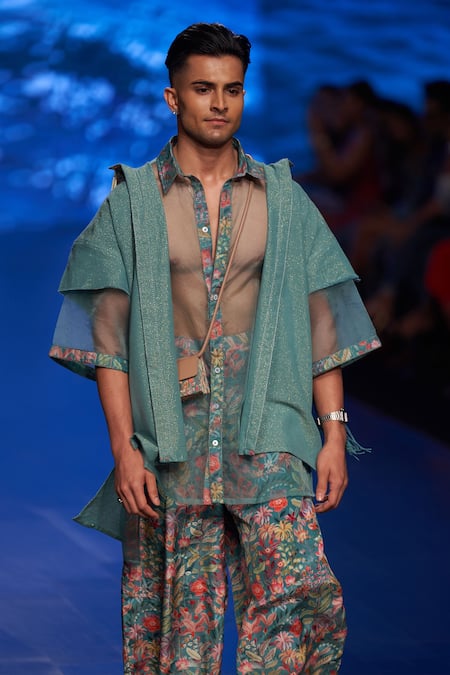 Rishi and Vibhuti Sheer Shirt & Floral Print Pant Set 