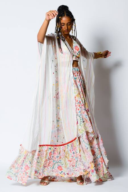 Rishi and Vibhuti Ivory Frost Embellished Cape And Drape Skirt Set Online at Aza Fashions Rishi and Vibhuti_Ivory Frost Embellished Cape And Drape Skirt Set _Online_at_Aza_Fashions