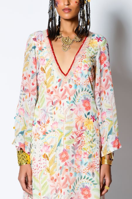 Buy Rishi and Vibhuti Ivory Crepe And Organza Beads & Sequin, Misty Print Kurta & Flared Pant Set Online at Aza Fashions Buy_Rishi and Vibhuti_Ivory Crepe And Organza Beads & Sequin, Misty Print Kurta & Flared Pant Set _Online_at_Aza_Fashions