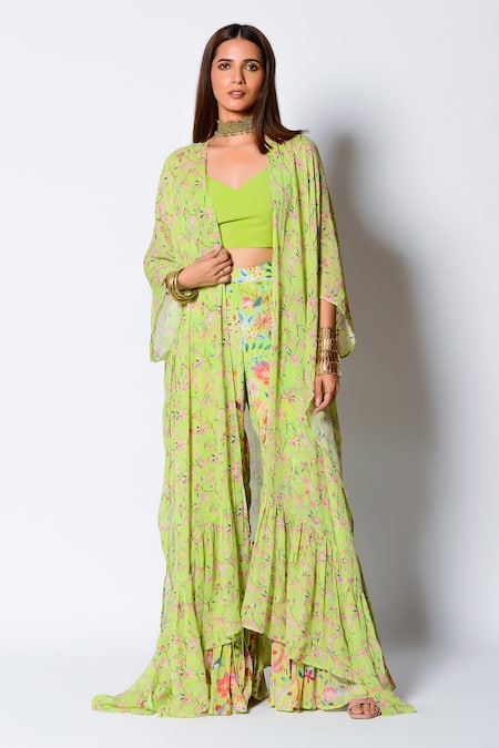 Rishi and Vibhuti Boho Cape & Flared Pant Set 