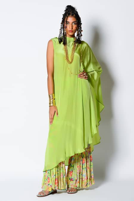 Rishi and Vibhuti One Shoulder Kaftan & Printed Gharara 