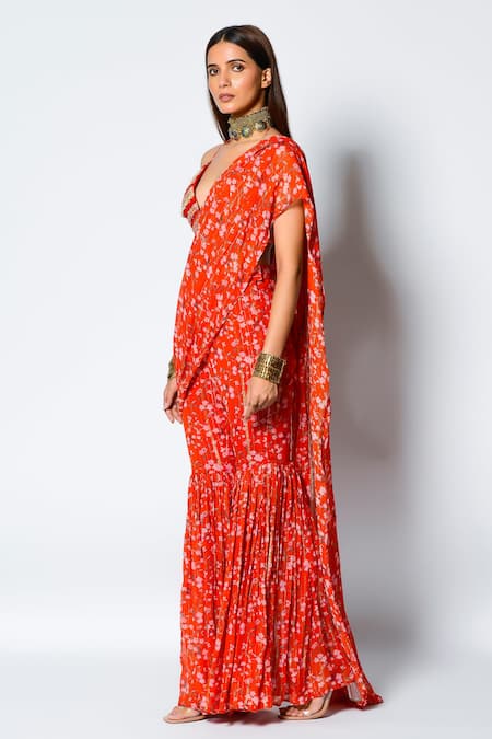 Buy Rishi and Vibhuti Red Crepe And Georgette Floral Motifs & Sequin Halter Sharara Saree With Blouse Online at Aza Fashions Buy_Rishi and Vibhuti_Red Crepe And Georgette Floral Motifs & Sequin Halter Sharara Saree With Blouse _Online_at_Aza_Fashions