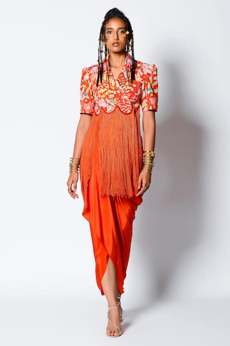 Rishi and Vibhuti Senorita Cropped Jacket With Drape Skirt 