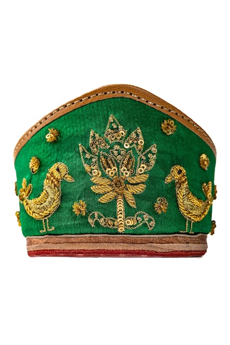 Kala_Green Masakali Bird Embroidered Juttis _Online_at_Aza_Fashions