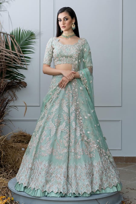 Buy Sky Blue Embroidered Lehenga In Georgette KALKI Fashion India