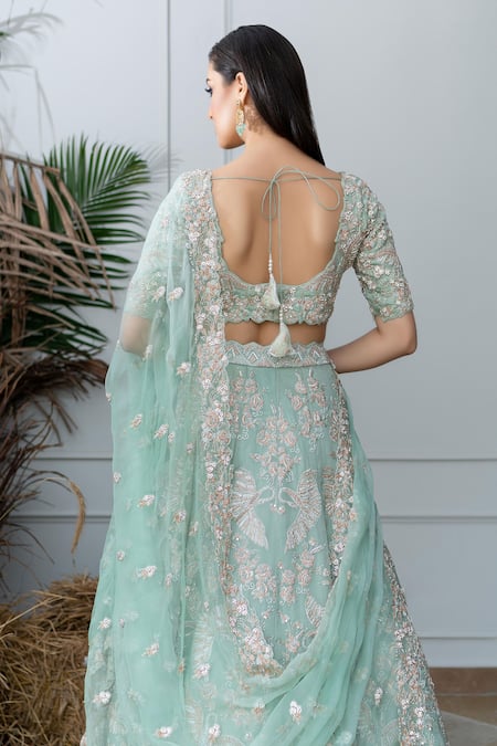 Varun Chakkilam Organza Hand Embroidered Bridal Lehenga Set 