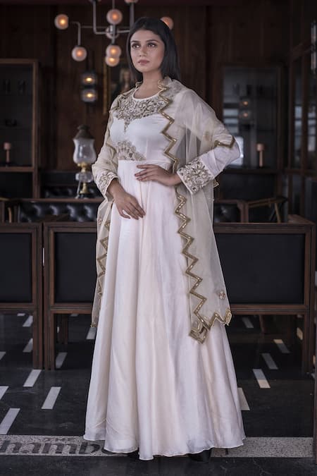White Cotton Angrakha Anarkali Suit Set | Anarkali dress pattern, Angrakha  anarkali, Party wear indian dresses