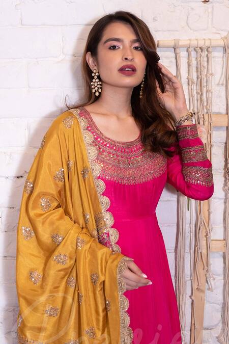 Vasavi Shah_Pink Bamberg Silk Dori , Sequins Embroidered Anarkali With Dupatta_Online_at_Aza_Fashions