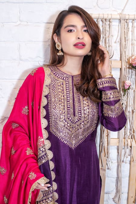 Vasavi Shah_Purple Bamberg Silk Dori , Sequins Round Embroidered Anarkali Set _Online_at_Aza_Fashions