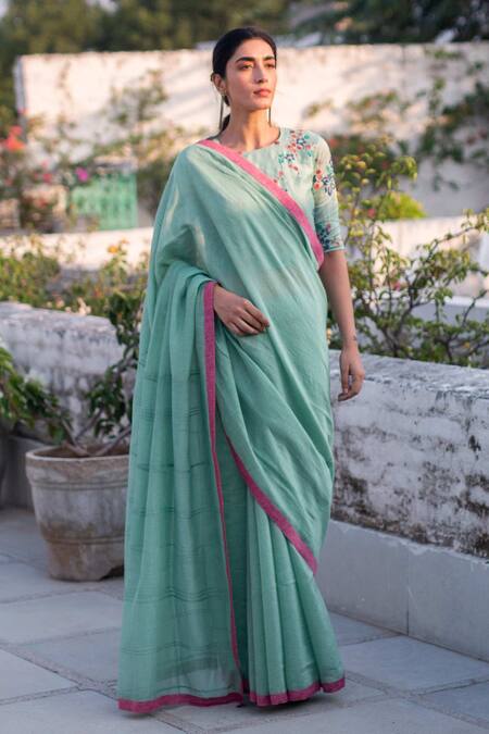 Buy Spring Green Banarasi Chanderi Saree - banarasi chanderi silk saree  -Karagiri – Karagiri Global