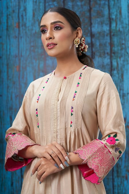 Label Niti Bothra Ivory Silk Round Pintuck Kurta And Palazzo Set Online at Aza Fashions Label Niti Bothra_Ivory Silk Round Pintuck Kurta And Palazzo Set _Online_at_Aza_Fashions