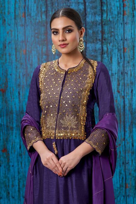 Label Niti Bothra Purple Silk Zari Jaal Round Work Kurta And Palazzo Set Online at Aza Fashions Label Niti Bothra_Purple Silk Zari Jaal Round Work Kurta And Palazzo Set _Online_at_Aza_Fashions