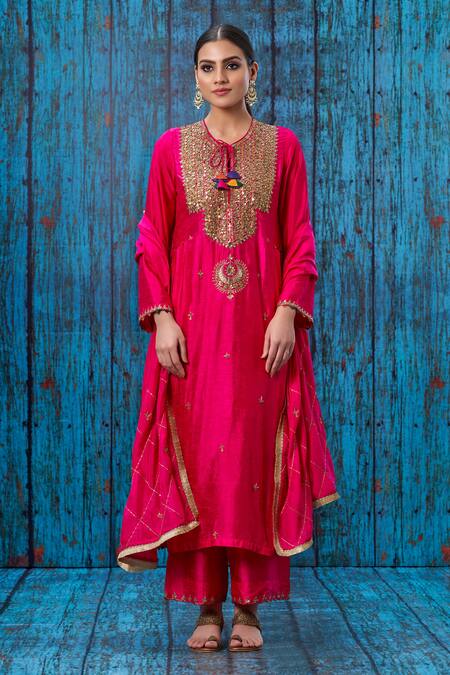 Label Niti Bothra Pink Silk Marodi, Tikki, Zardozi Round Cutwork Sleeve Kurta And Palazzo Set 