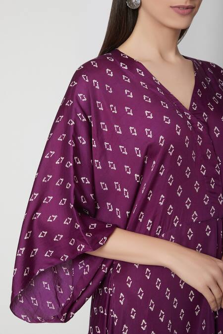 Ruchira Nangalia_Purple Modal Satin V Neck Cowl Draped Maxi Dress _Online_at_Aza_Fashions