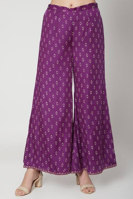 Ruchira Nangalia_Purple Kurta Modal Satin Dupatta Organza Round Handblock Print Palazzo Set_Online_at_Aza_Fashions