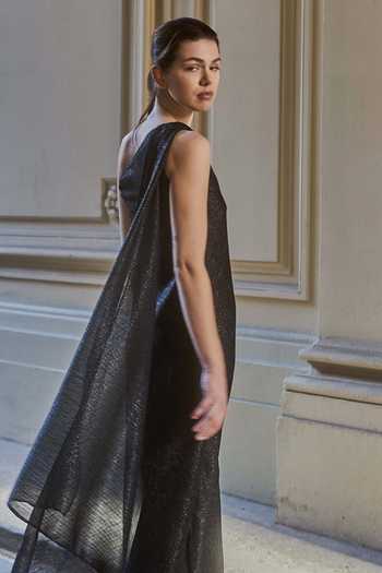 Dash And Dot_Black Draped Lame Dress_Online_at_Aza_Fashions