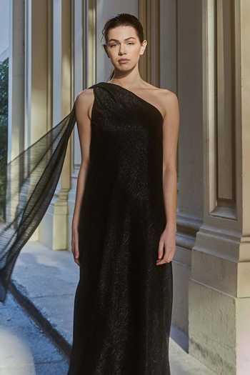 Buy_Dash And Dot_Black Draped Lame Dress_Online_at_Aza_Fashions