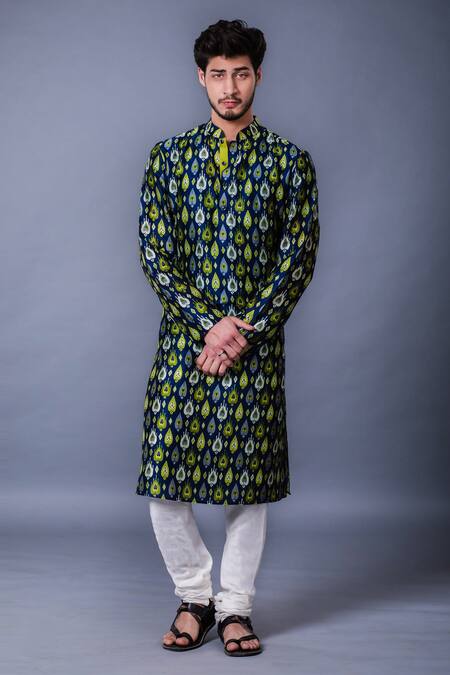 Eleven Brothers_Blue 1005 Viscose Printed Kurta_Online_at_Aza_Fashions