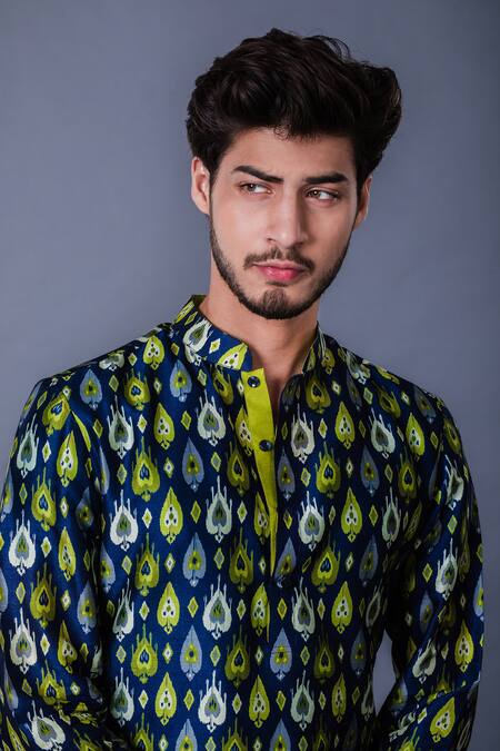 Buy_Eleven Brothers_Blue 1005 Viscose Printed Kurta_Online_at_Aza_Fashions