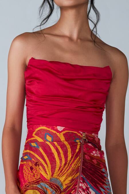 Saaksha & Kinni Pink Satin, Cotton Silk Abstract Bird Print Straight Saree Dress Online at Aza Fashions Saaksha & Kinni_Pink Satin, Cotton Silk Abstract Bird Print Straight Saree Dress _Online_at_Aza_Fashions