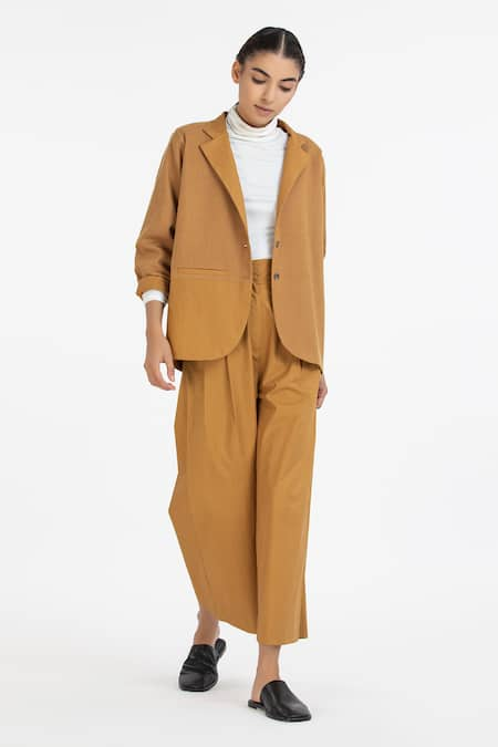 THREE Yellow Cotton Poplin Pleated Trouser 