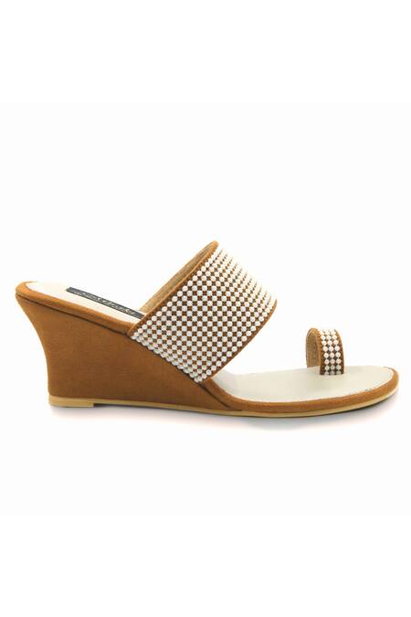 Buy Miraki Brown Embroidery Pearl Toe Ring Wedges Online at Aza Fashions Buy_Miraki_Brown Embroidery Pearl Toe Ring Wedges _Online_at_Aza_Fashions
