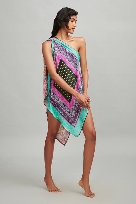 Buy_Dash And Dot_Multi Color One-shoulder Scarf Cover Up_Online_at_Aza_Fashions